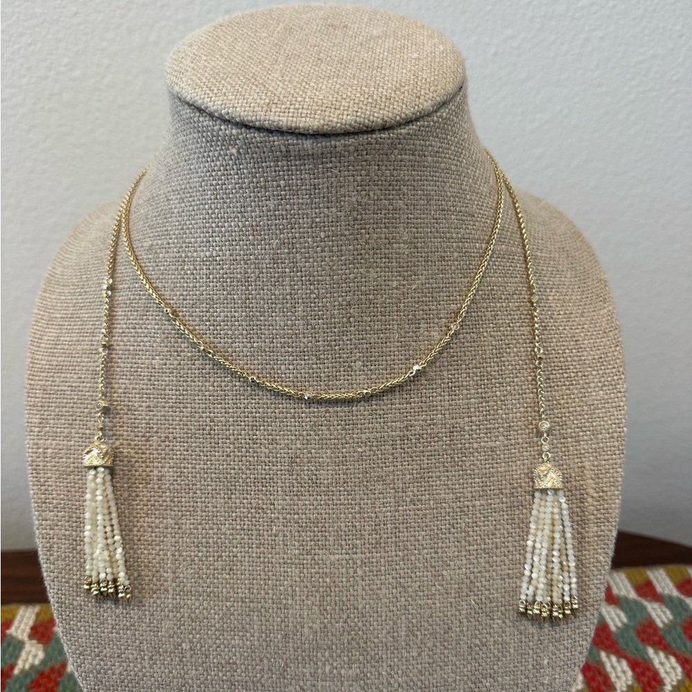Kendra Scott Monique Lariat Necklace- Gold and white tone